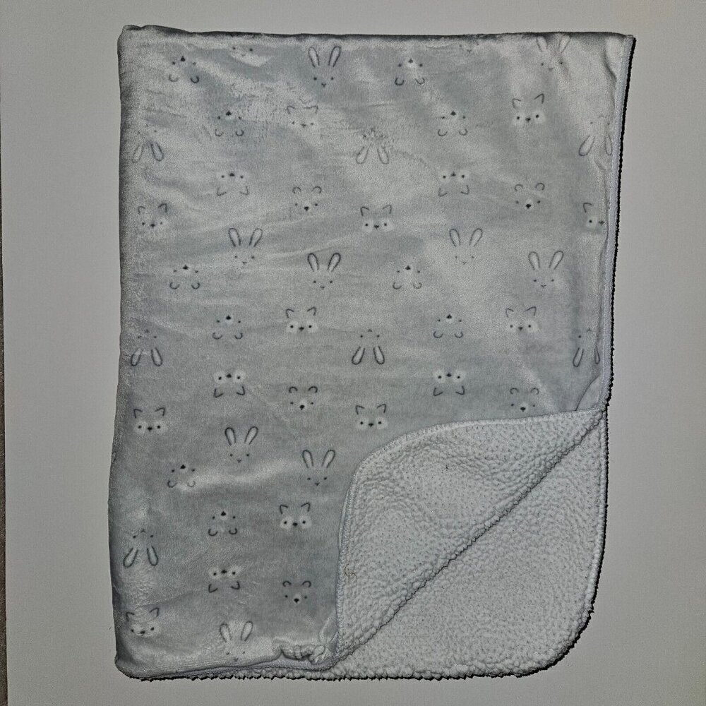 Gray White Baby Blanket Animal Sketch Face Outline Bunny Bear Fox?
